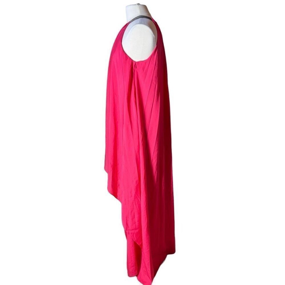 Halston Heritage Sunburst Pleat Halter Maxi Gown Chain & Hot Pink S - Picture 4 of 12